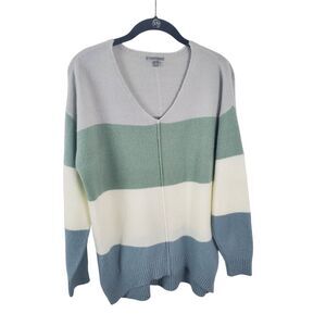 TBH To Be Honest Sweater Medium Womens Long Sleeve V Neck Color Block Pullover T